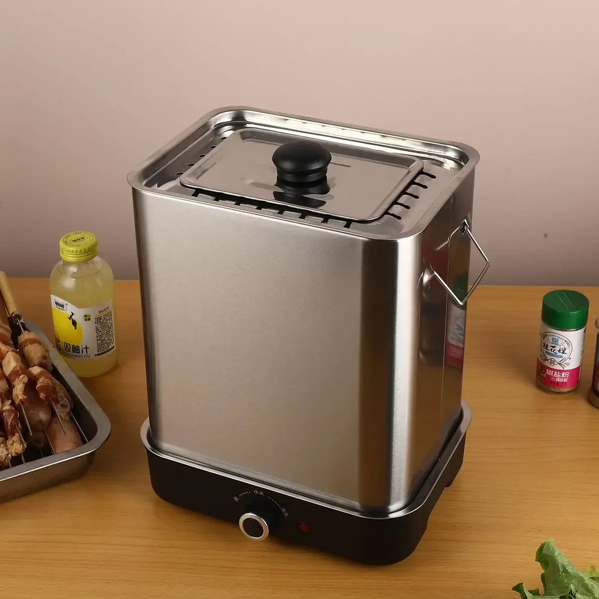 شواية كهربائية، سيخ داخلي، ماكينة شواء منزلية صحية بدون دخان، مريحة من الفولاذ المقاوم للصدأ، أسياخ شواء معلقة