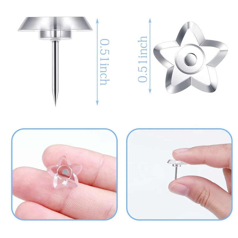 200ピーススターシェイププッシュピンプラスチッククリアサムタック、コルクボードスチールポイント装飾用プラスチックボックス付き