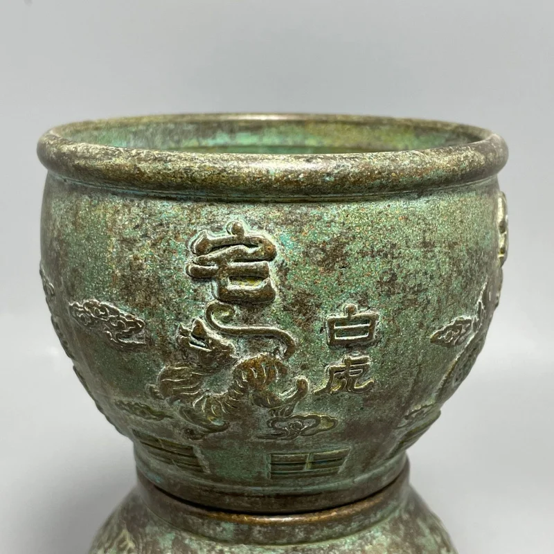 Pure four mythical beasts - Green Dragon, White Tiger, Vermilion Bird, and Black Tortoise - copper vat, treasure bowl, co