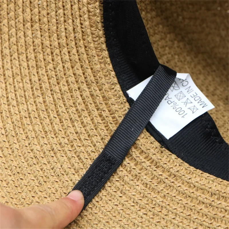 Summer Hat Women Wide Brim Straw Panama Foldable Hat Beach Sun Protection Hat image 5