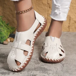 Sandalias de suela blanda para mamá, zapatos planos de verano para mujer, mocasines cómodos antideslizantes, zapatos transpirables de Color sólido para caminar, zapatos femeninos