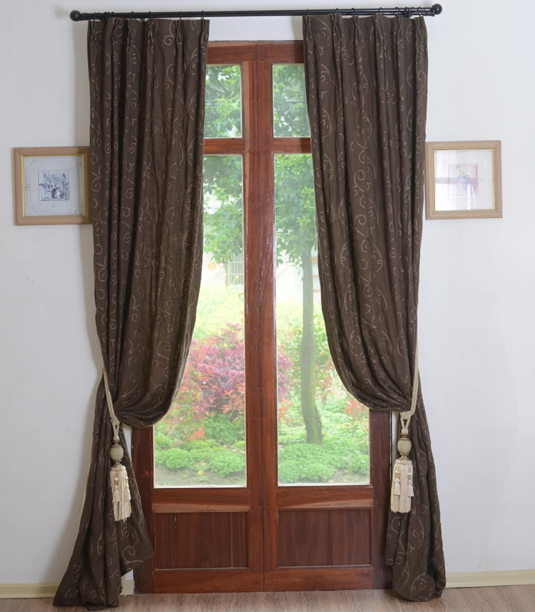 Pastoral Embroidery Blackout Curtains for Living Room French Country Classic Coffee Cortinas Natural Cotton Linen Window Drapes