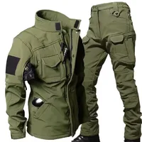 Conjuntos tácticos de piel de tiburón impermeables para hombre, chaquetas de combate de concha suave y pantalón Cargo cálido a prueba de viento, conjunto de 2 piezas