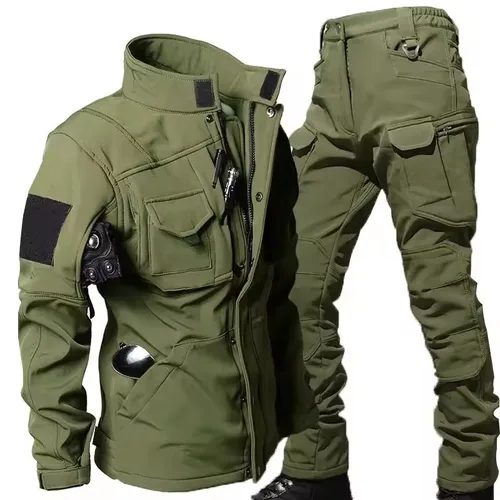 Imagen 1 del producto Conjuntos tácticos de piel de tiburón impermeables para hombre, chaquetas de combate de concha suave y pantalón Cargo cálido a prueba de viento, conjunto de 2 piezas