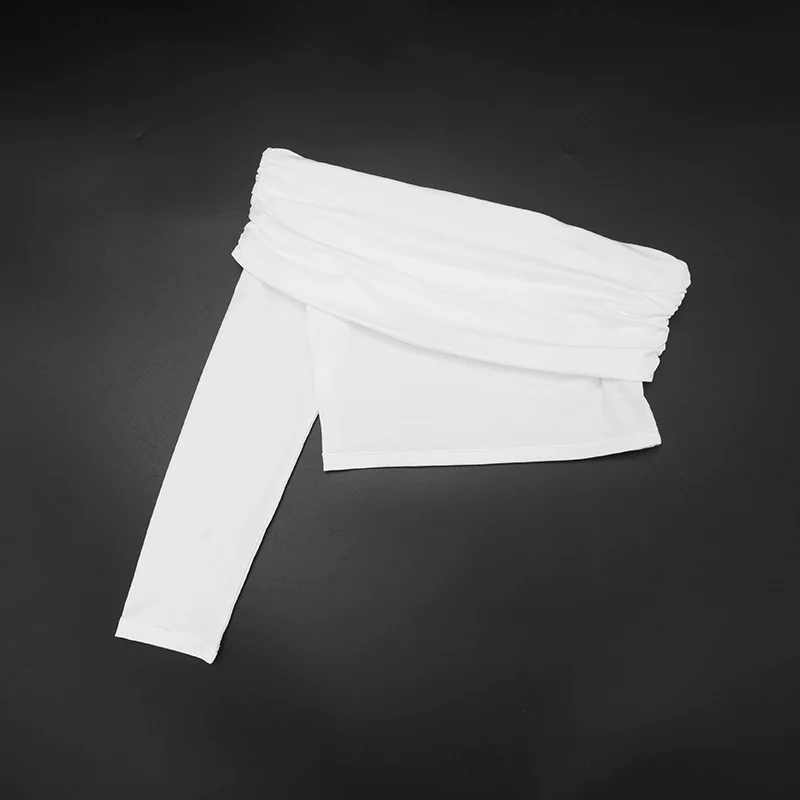 Women Sexy Ruched Slim 2 Piece Set Tracksuits 2025 Autumn One Shoulder Long Sleeve Crop Tops + High Waist Skinny Capris Pants