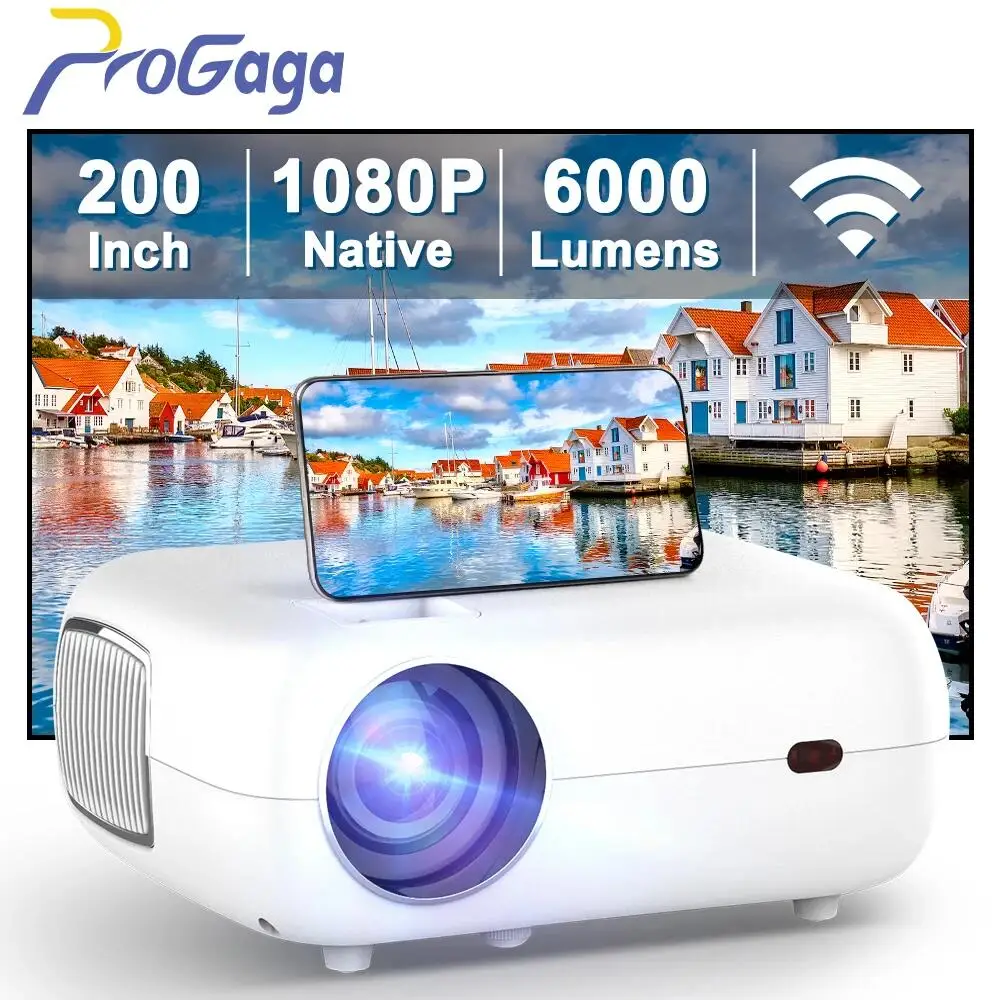 

Progaga PG500 Beamer Портативный проектор Real 1080P Full HD 200 дюймов 6000 люмен Wi-Fi Поддержка 2K 4K Домашний проектор Beamer