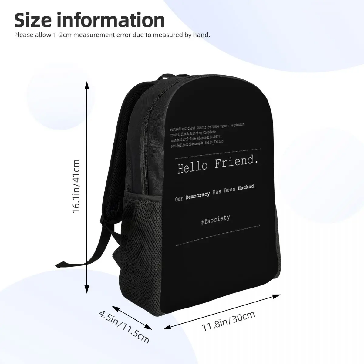 Mr Robot Hello Friend Fsociety Student Backpack School Bag Hiking Travel Daypack for Men Women Fashion Bookbag Shoulder Bags