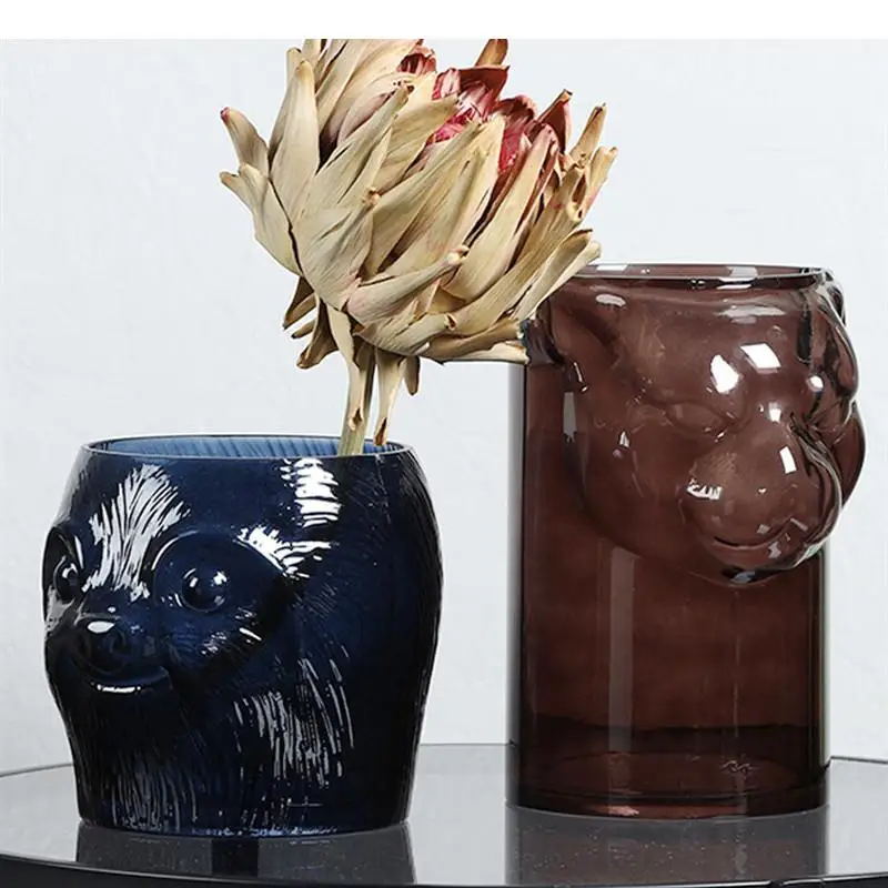 Glass Flower Vase Sloth Animal Decoration Crafts Dried Flowers Arrangement Vases Hydroponic Basket Pot