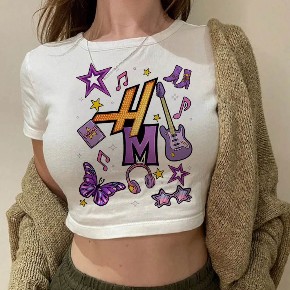 Hannah Montana cropped top women crop top korean gyaru emo t shirt goth manga graphic Fashion Harajuku Kawaii Y2K Clothing