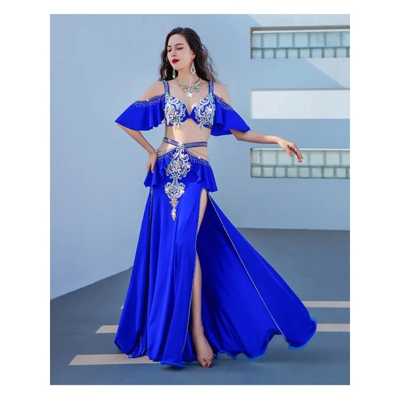 

New Belly Dance Dress 2024 Heavy Industry Double Fork Large Swing Dress Eastern Dance Group Competition Performance Dress