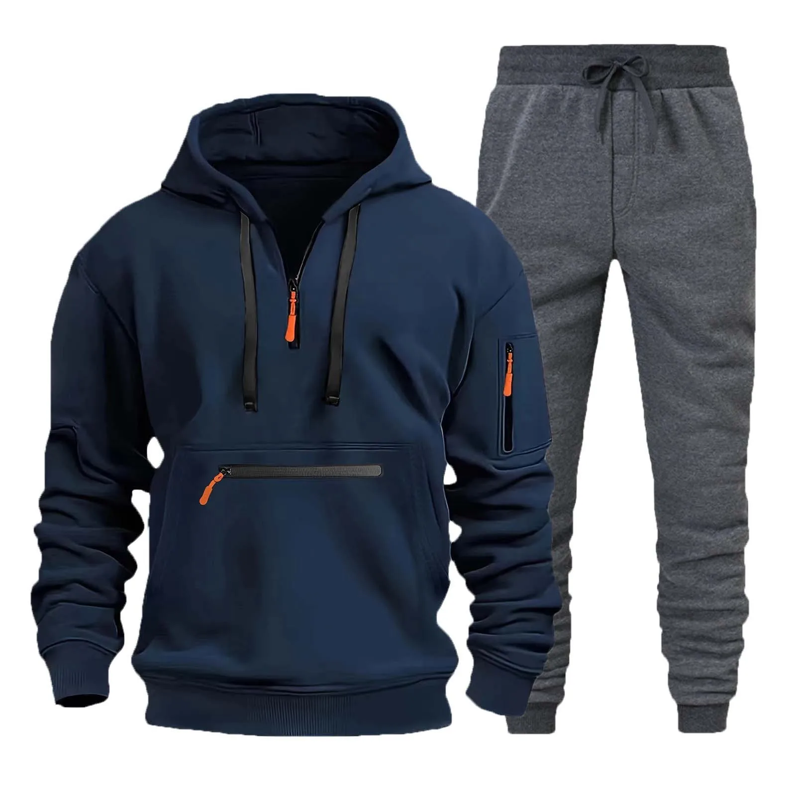 Cotton Dropped Shoulder Hooded Sweatshirt Pants Two Piece Set Men's Women's Plus Size Loose Pullover Fashion Sweatshirt