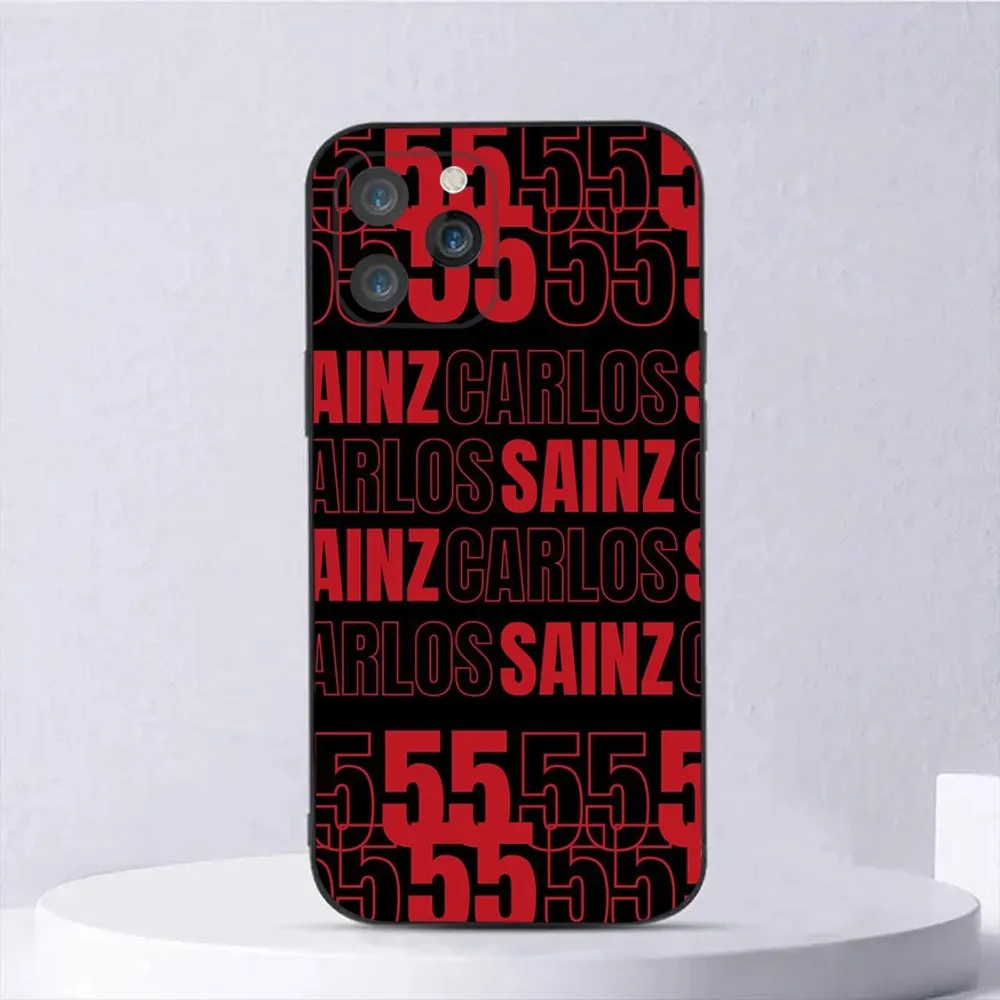 Carlos Sainz F1 55 Phone Case For iPhone 15,14,13,12,11,Plus,Pro Max,XS,X,XR,SE,Mini,8,7 Soft Silicone Black Cover