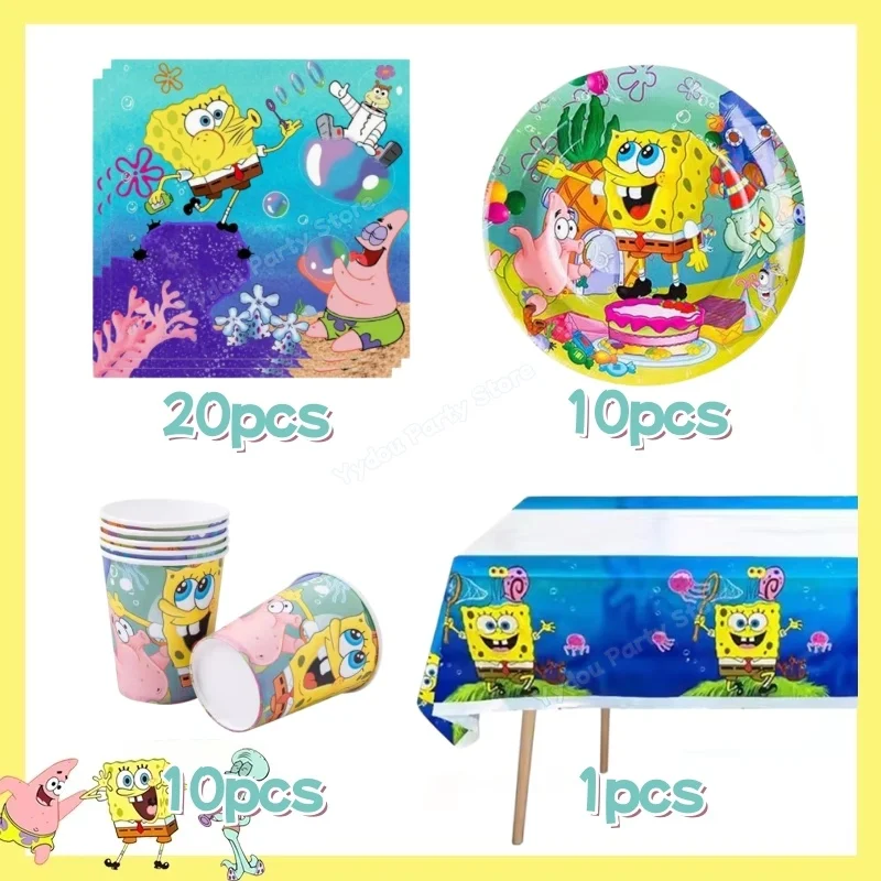 SpongeBobs SquarePants Birthday Party Decoration Tableware Kit Cup Plate Tablecloth Balloons Baby Shower Kids Party Favor Gifts