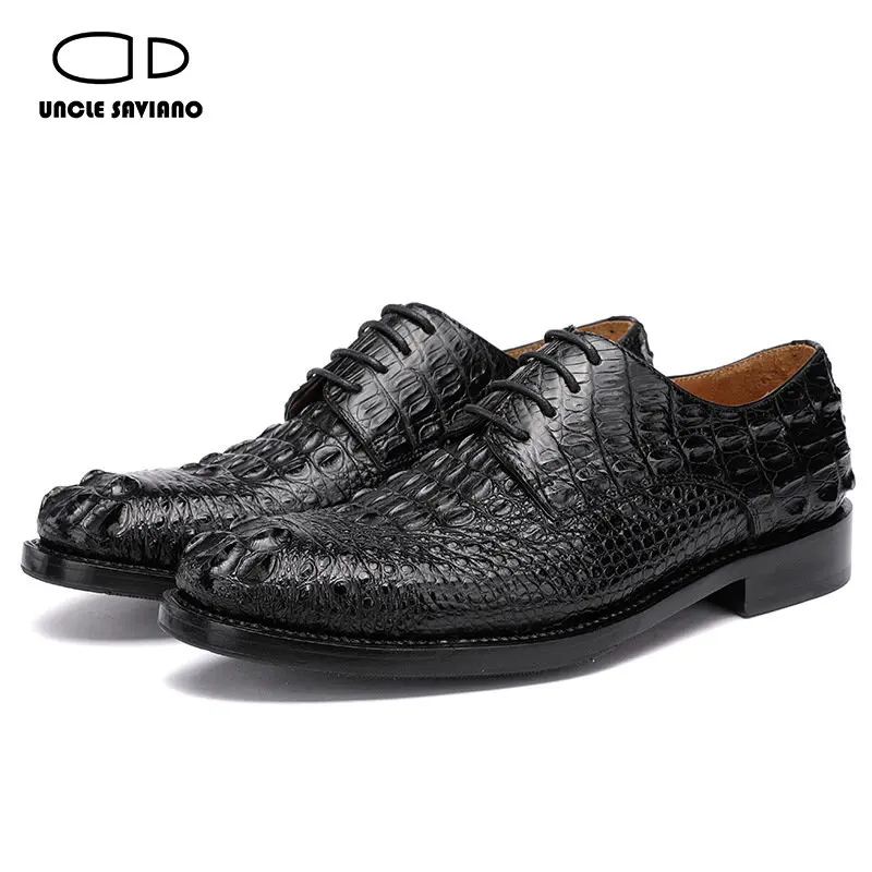 

Uncle Saviano Luxury Derby Men Dress Shoes Wedding Party Crocodile Prints Genuine Leather Fashion Designer Shoes Men Original