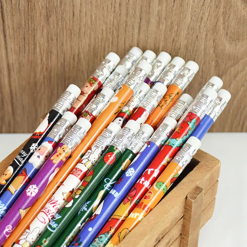 12/24Pcs Holz HB Bleistift Mit Radiergummi Weihnachten Halloween Fußball Kind Zeichnung Bleistift Geburtstag Party Geschenk Tasche Füllstoffe schreibwaren – Detail 6