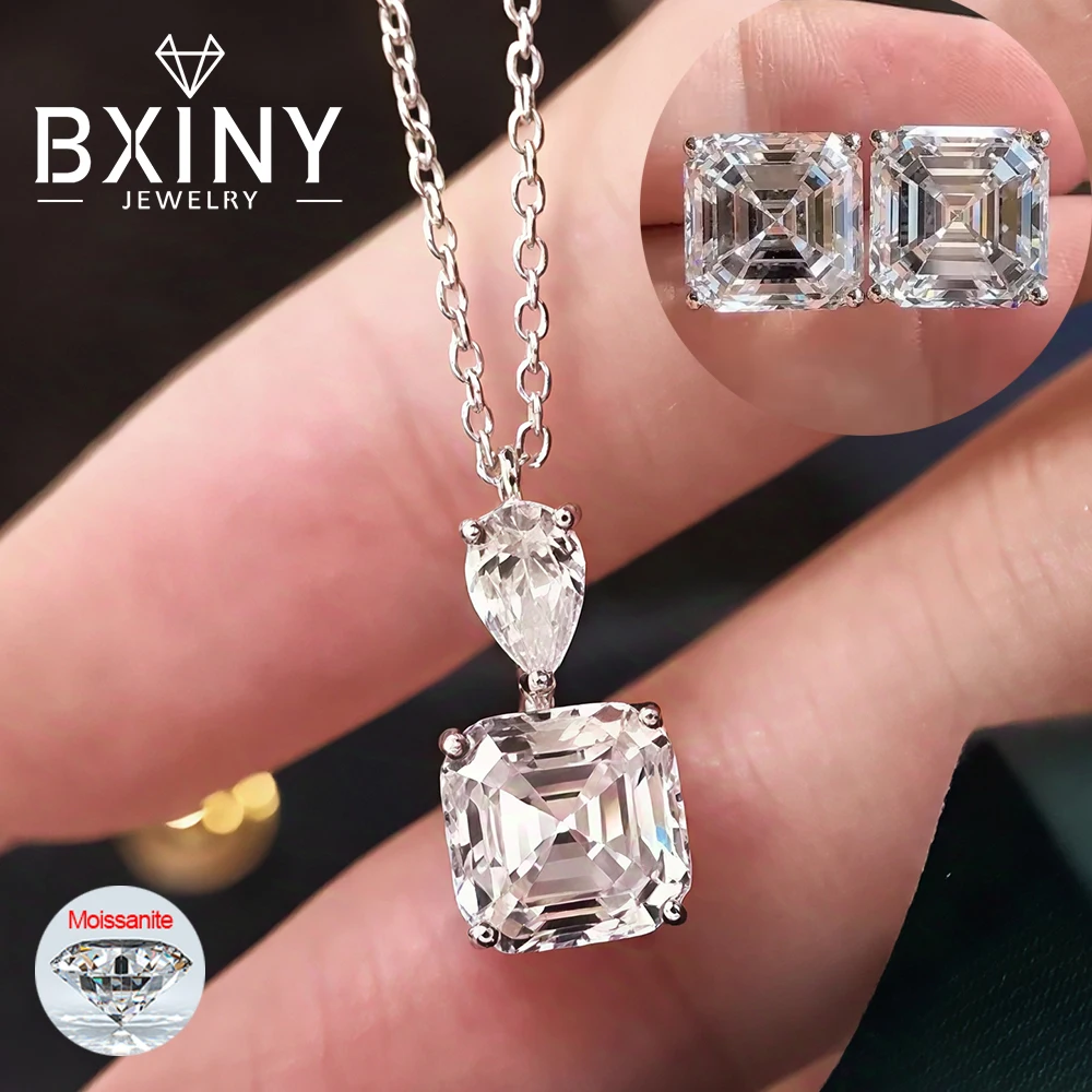 

BXINY 8*8 мм ожерелье с подвеской из муассанита в стиле Asscher, стерлинговое серебро S925, квадратный лабораторный бриллиант для женщин, ювелирные изделия, подарок с GRA