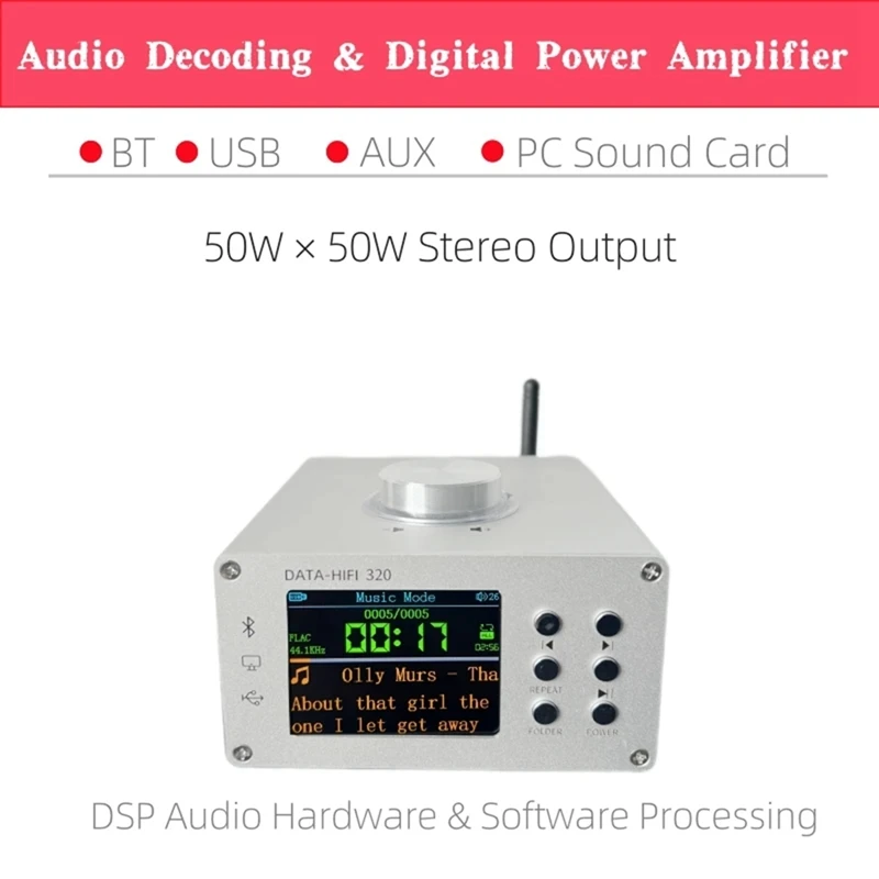 NEW DATA-HIFI 320 Bluetooth Digital Power Amplifier HiFi Audio Decoder PC Sound Card 100W Digital Amplifier EU Plug-A69M