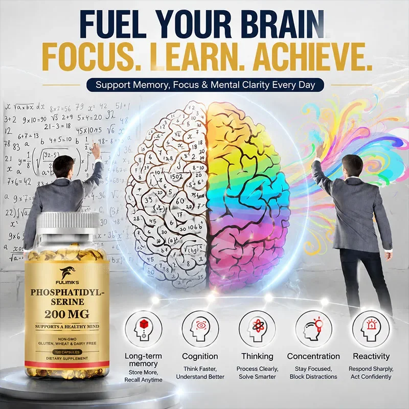 Phosphatidylserine 200mg Capsules, Support Memory Concentration Cognitive Function, Relieve Mental Stress & Nourish Brain Health