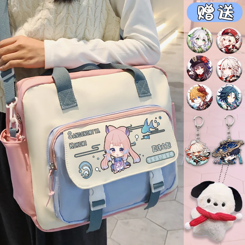 Anime 3Ways Genshin Impact XIAO Klee odznaki torba na ramię plecak torebka komputerowa czarna torba kurierska Cartoon Crossbody prezent