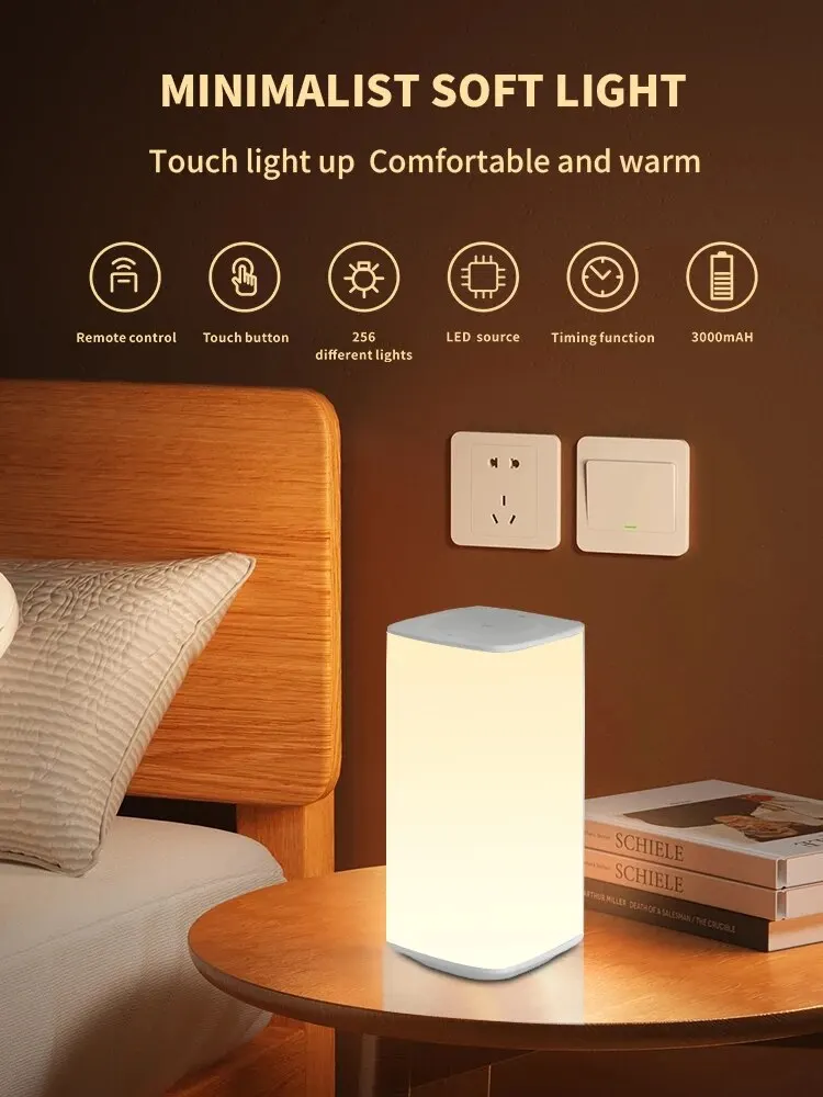 LED Night Light RGB 256 Colors Changing Table Lamp Remote Control Touch USB Rechargeable Portable Dimmable Bedside Night Lamp