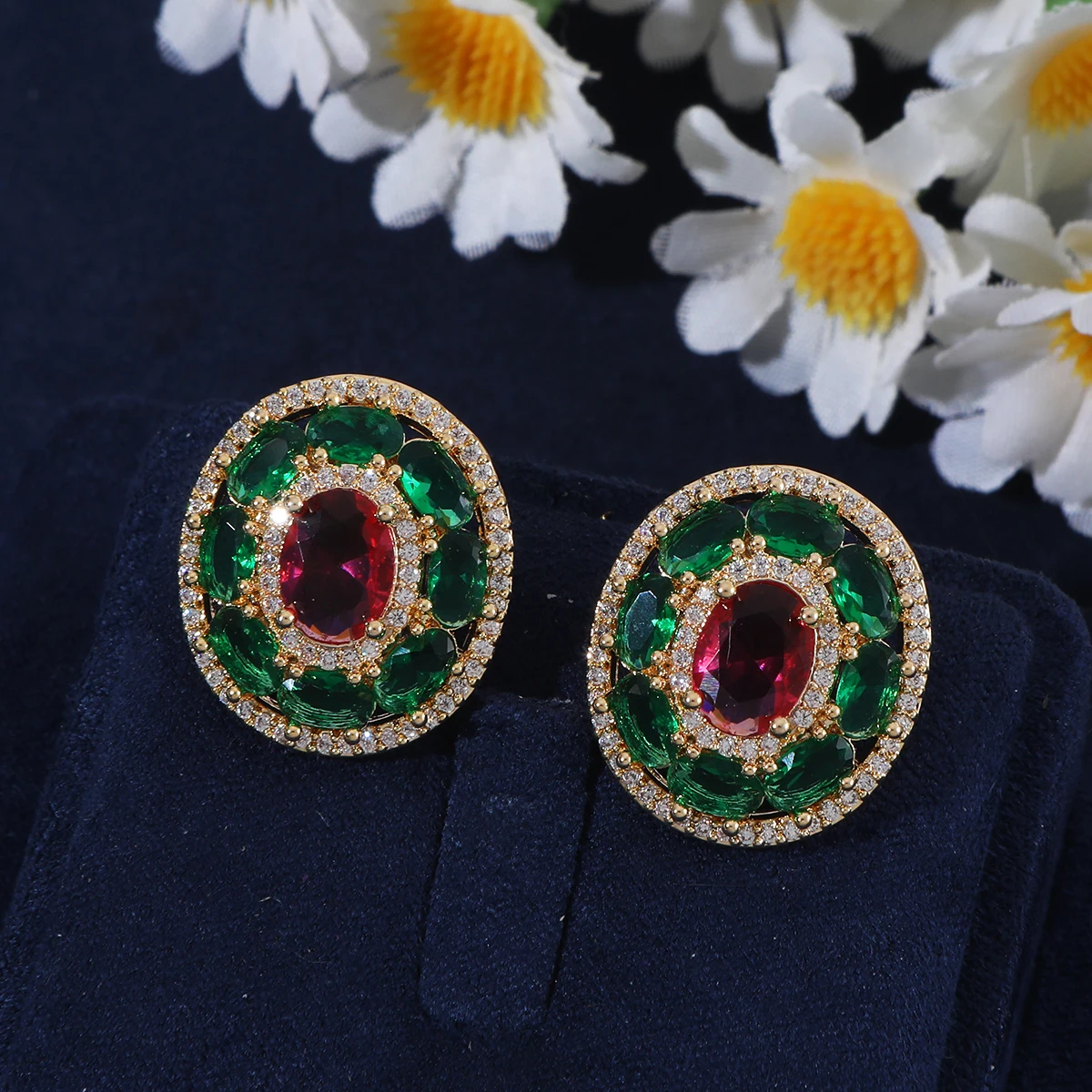 Oval Center Zircon Stud Earrings, Multi Oval Radial Floral Statement Earrings for Daily Evening Party Wedding Banque E1879