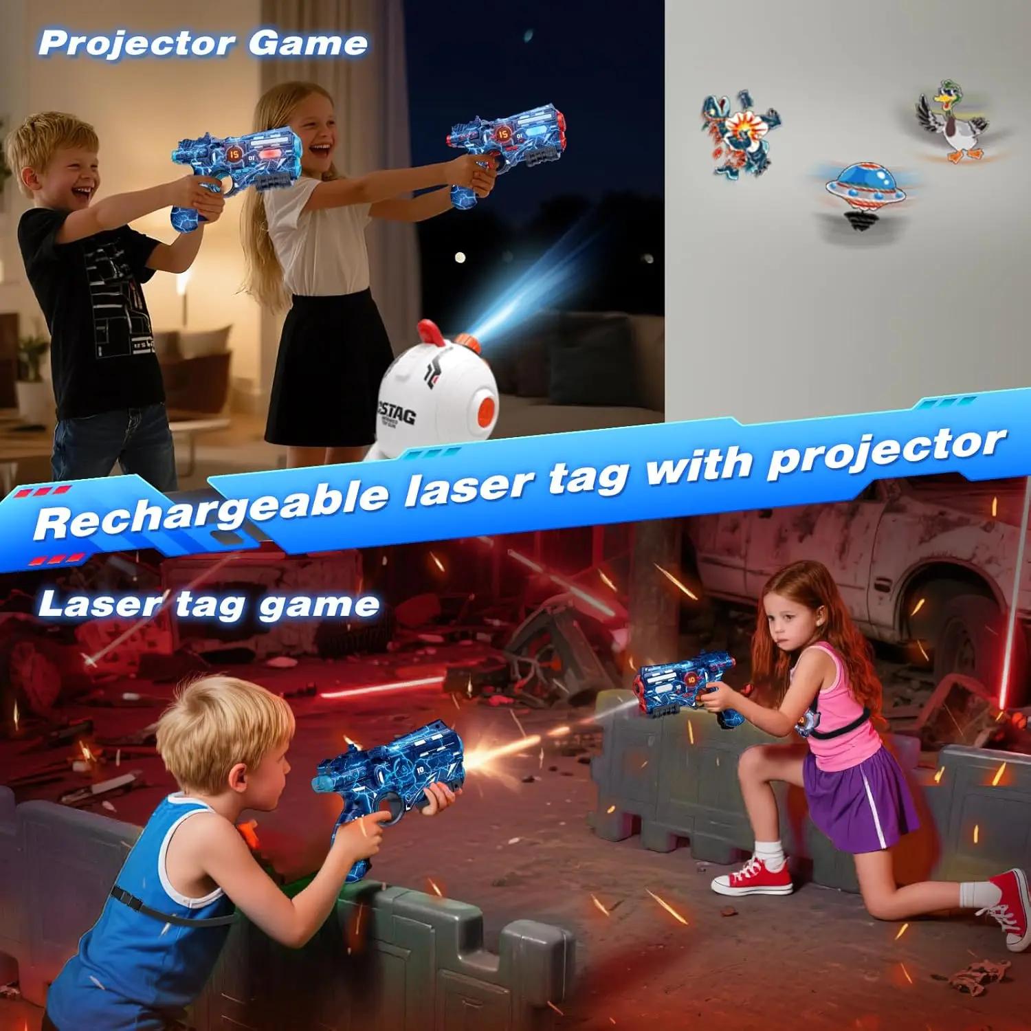 CSTAG Projector Duck UFO Hunting Shooting Game Kids Gifts Toy For Boys Laser Tag Infrared Mini Pistol Guns Battle Game Indoor