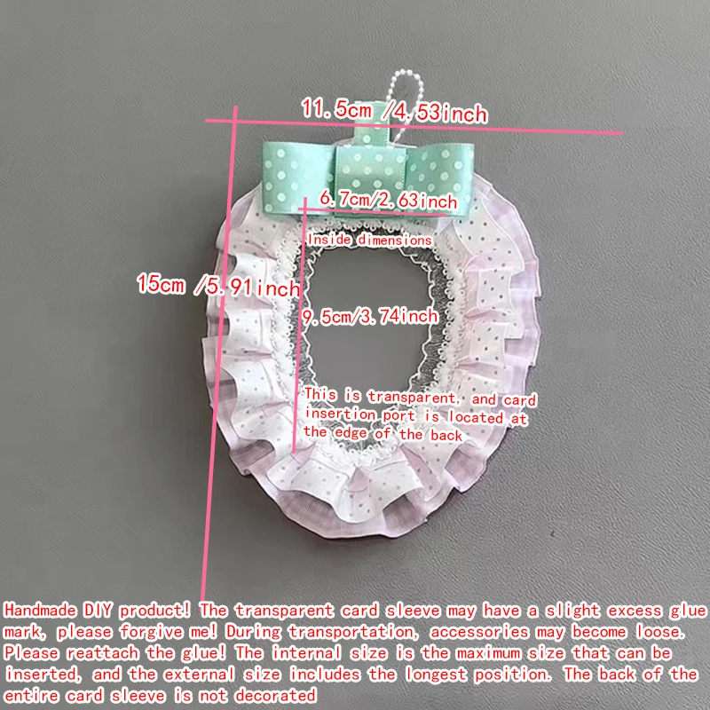 Handmade Heart Shaped PVC Photocard Holder Pink White Polka Dot Ruffle Frill Lace Mint Green Polka Dot Bow 3 Inch KPOP Polaroid Anime Photo Card Protector Cute Lolita Style Collectible Trading Card Storage Sleeve