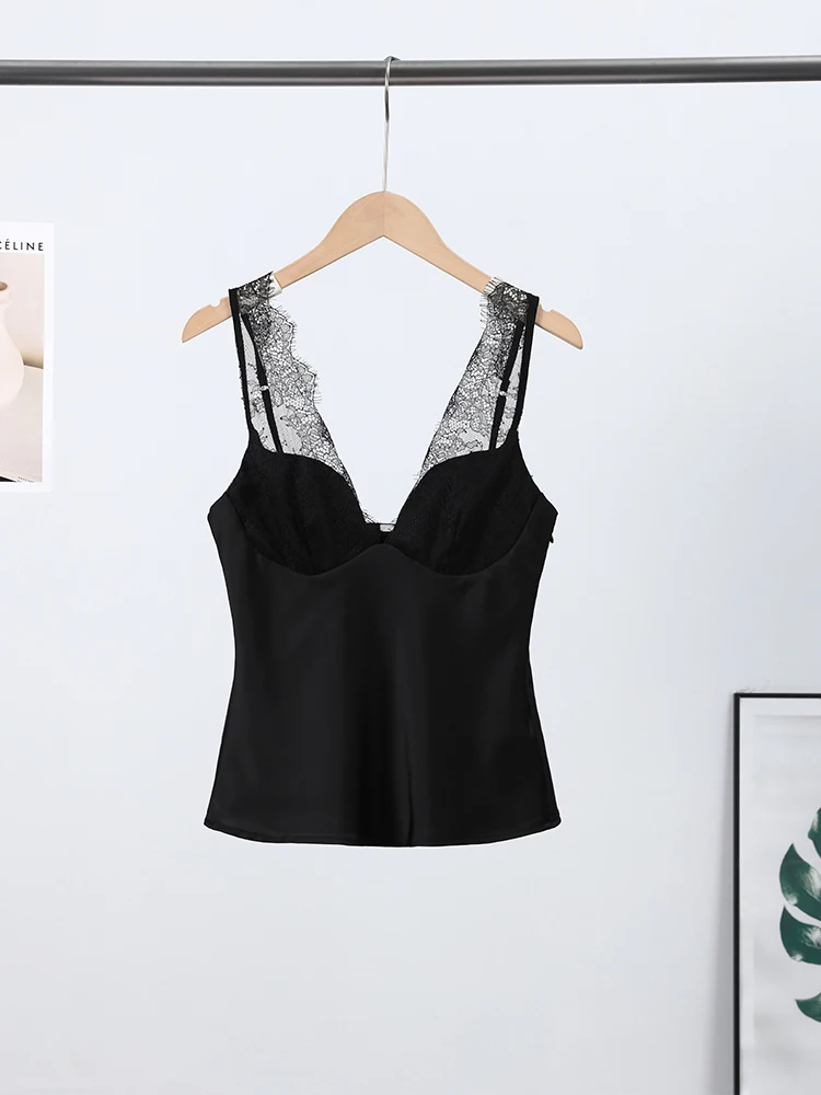 قمصان نسائية مثيرة مرقعة من الدانتيل مشد بدون أكمام وظهر مكشوف ورقبة على شكل حرف v دبابات ضيقة وكاميس موضة 2025 قطع علوية للسهرة للسيدات