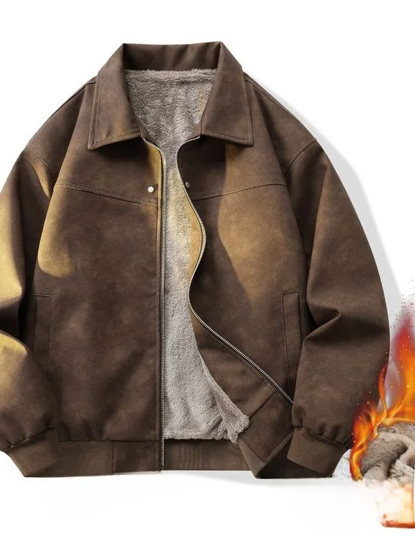 

Ретро-куртка в американском стиле из коричневой кожи с воротником, мужская, на флисовой подкладке, мотоциклетная, теплая и стильная для молодежи зимой