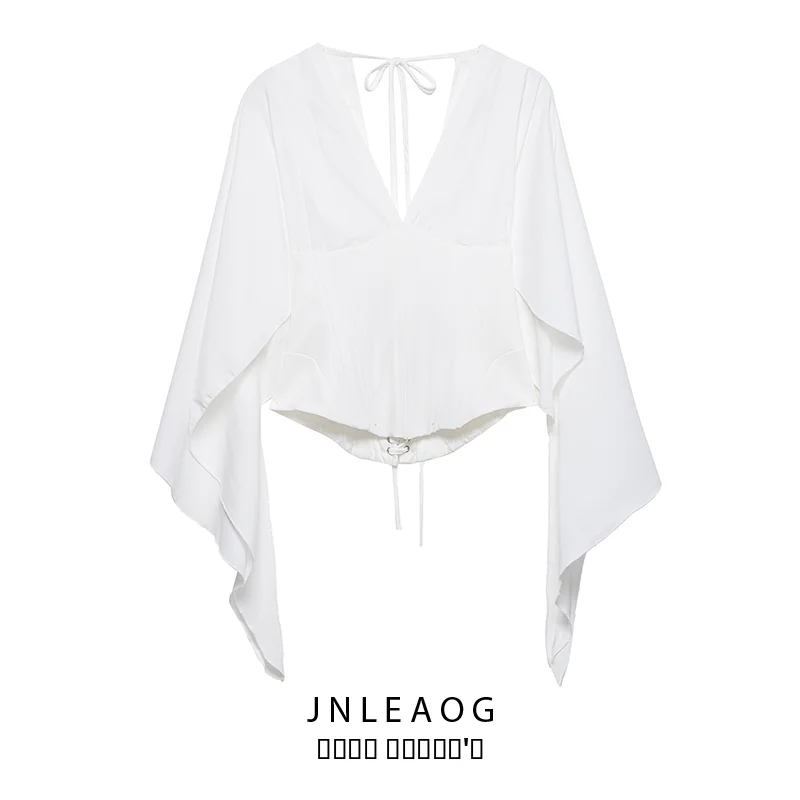 

Модная повседневная универсальная женская рубашка длиной до плеч, весенняя новинка, топ с глубоким V-образным вырезом, из полиэфирного волокна.