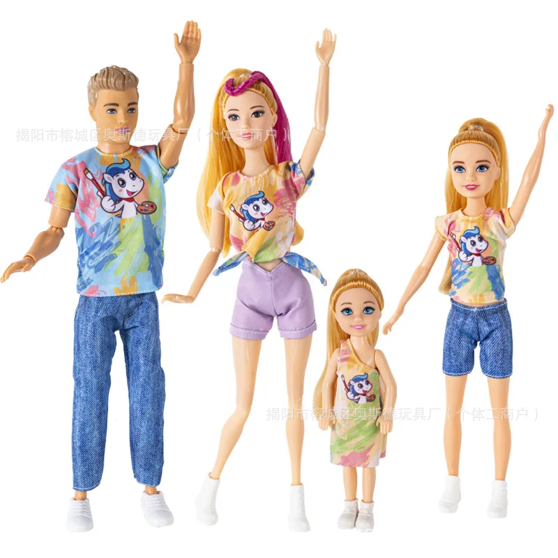 30cm Girl Princess Couple Doll Happy Family Casual Fashion Clothes Set 1/6 BJD Dolls Joints Movable Kids Play House Dress Up Toy