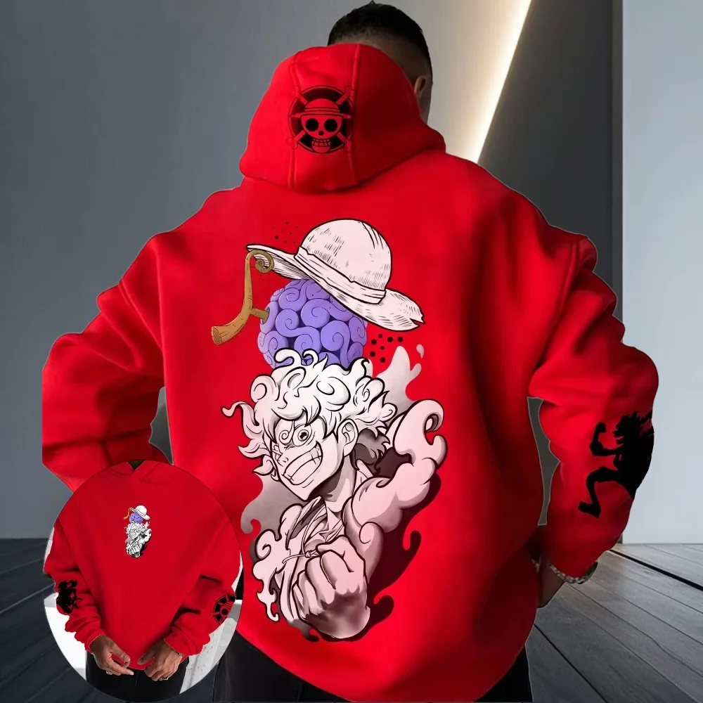 

hot-selling autumn and winter new anime red ONE PIECE letter printing hooded sweater men's and women's fashion street jumper