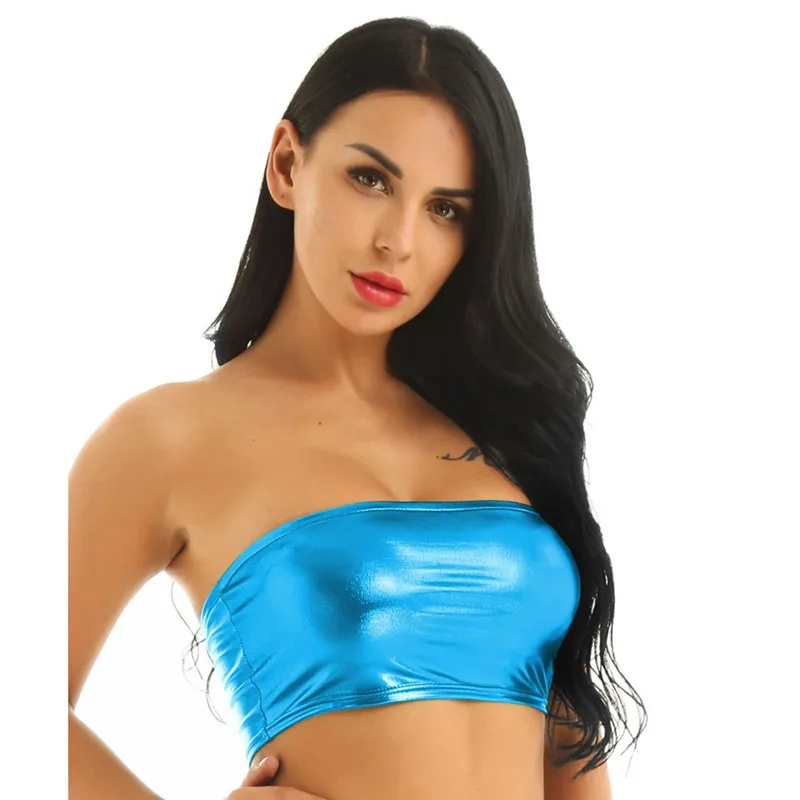 Spiegel Patent PU Bustier Top Vrouwen Club Wear Glanzende Cropped Stage Performance Sexy Tube Vest Westerse Stijl Mode