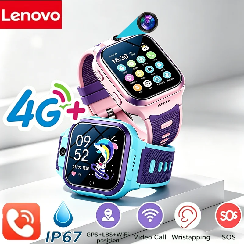 Lenovo 4G Smart Watch for Kids Waterproof HD Camera GPS Locator SIM Card Call & SMS Children Birthday Wristwatch
