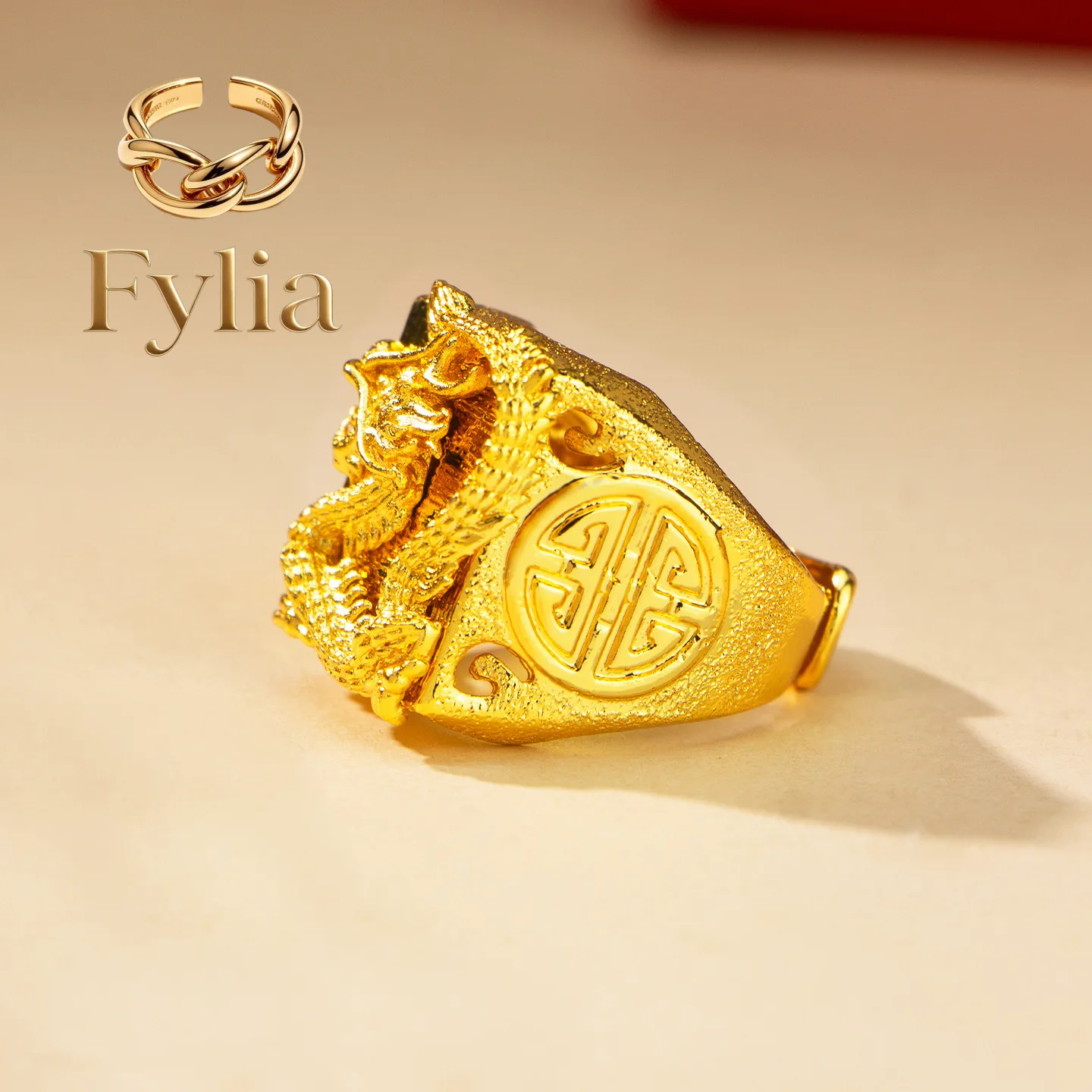 Fylia Jewelry  24K real gold Tenglong ring men's 9999 medieval style domineering dragon ring jewelry