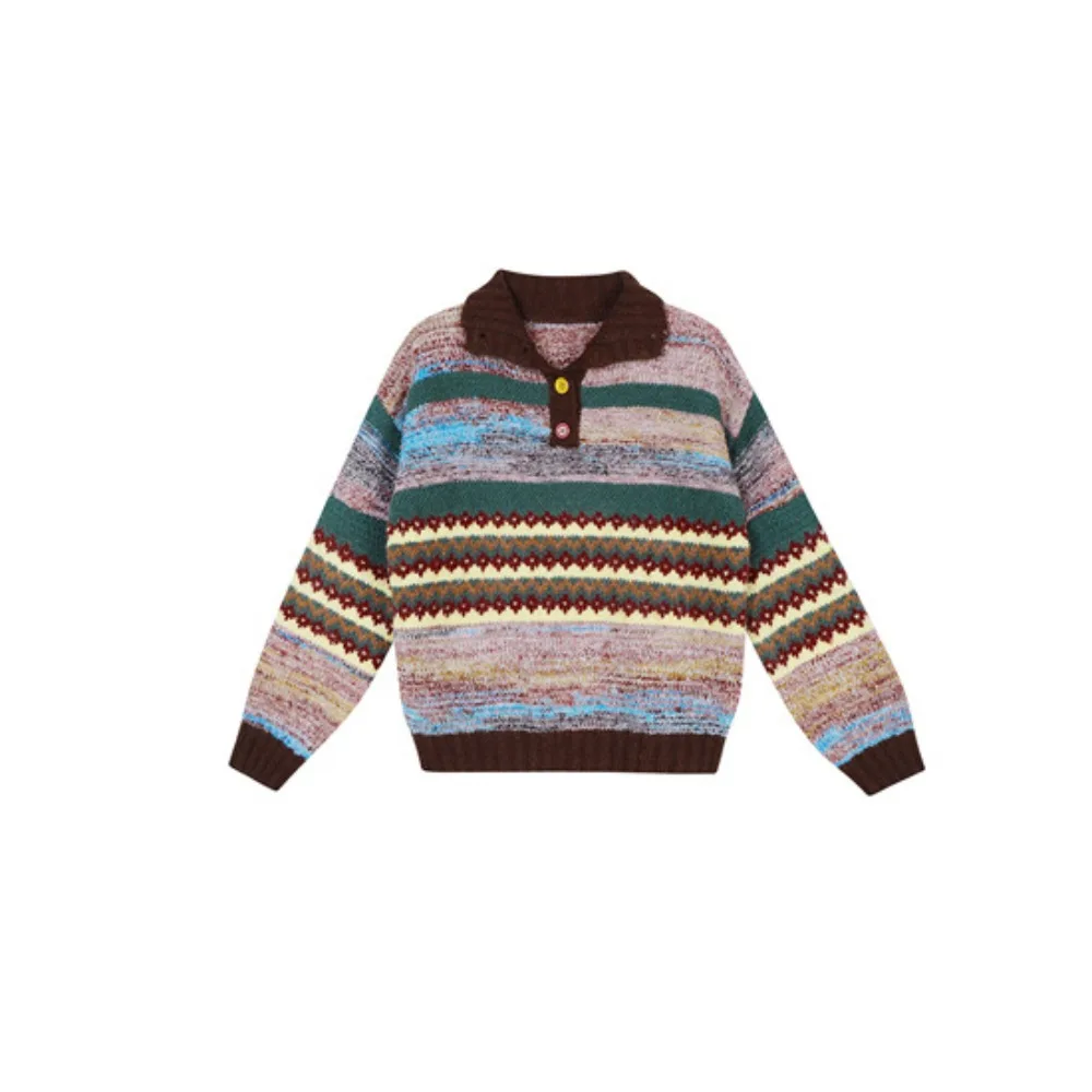 

Fashion Long Sleeve Knit Sweater Women Loose Sweet Colorfult Crochet Knitwear Retro Soft Winter Autumn Knitted Top Spring/Winter