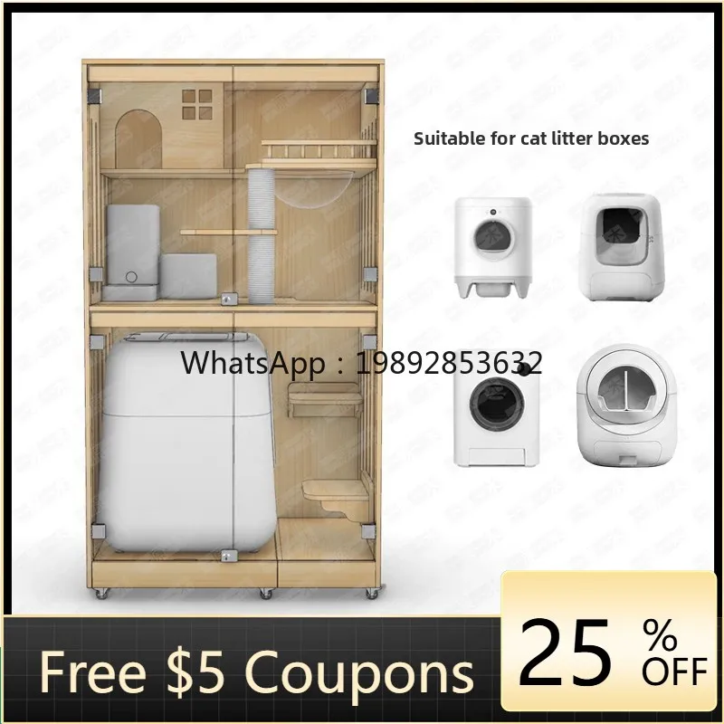 

AA Cat Cage Villa Solid Wood Cat Cabinet Can Hold Smart Litter Box Household Nest Cat Cage