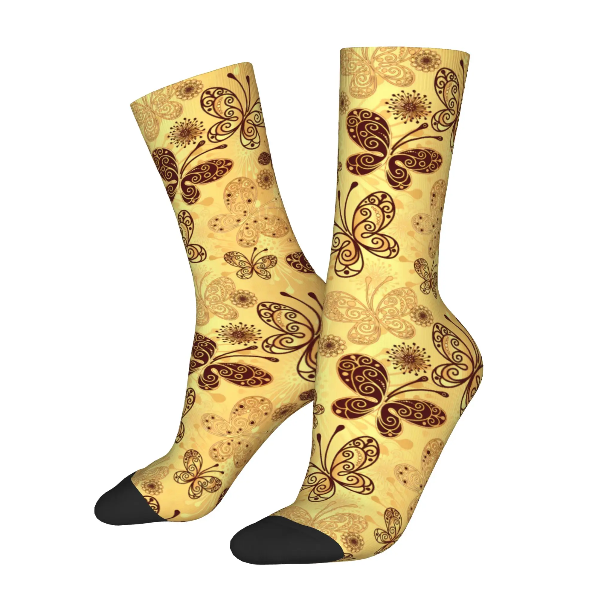 

Gold Brown Butterful Sock Printed Man Polyester Fashion Popular