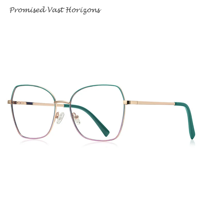 

Popular Purple Green White Gold Colorful Gradient Paint Spring Hinge in Temples Metal Women Optical Blue Light Blocking Glasses
