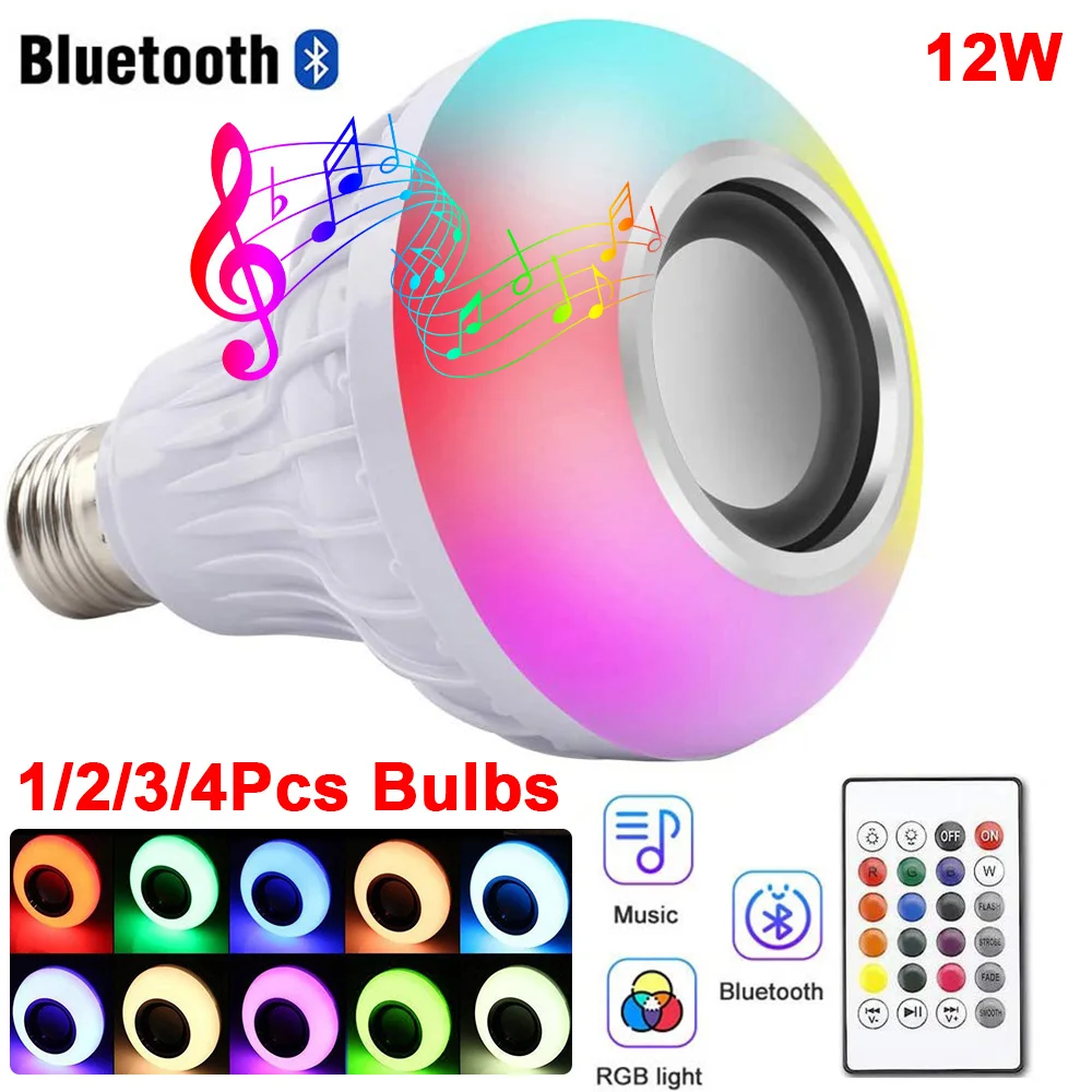 12W RGBW E27 Smart Bluetooth Speaker Bulbs Wireless Remote Control RGB Color Changing Light Music Lamp For Pary Home Decorative