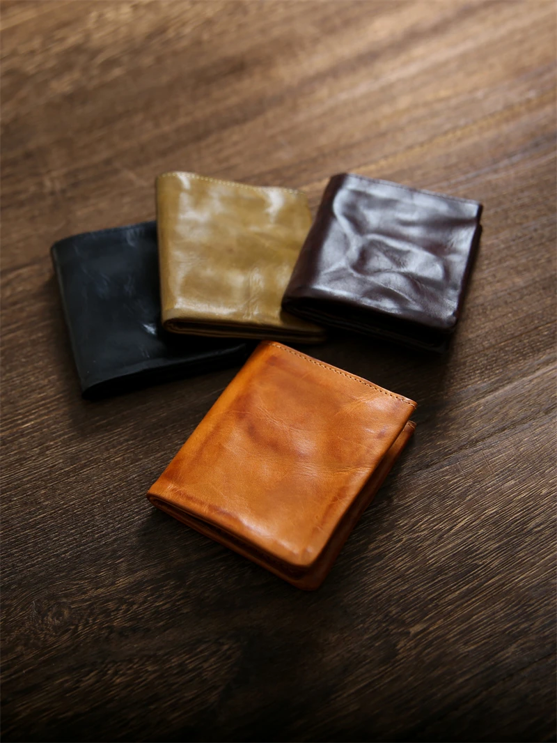 Retro Washed Distressed Men's Short Genuine Leather Wallet Simple Vertical First Layer Cowhide Small Wallet Student Wallet