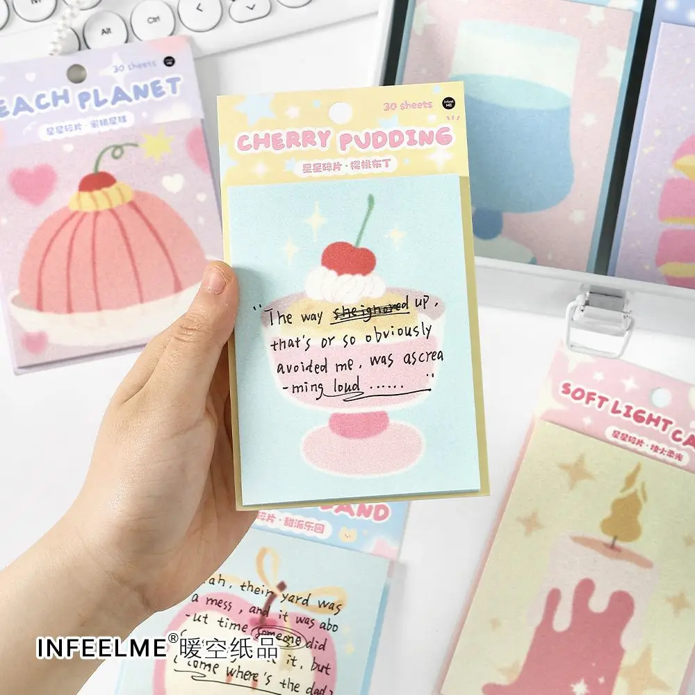 30 Sheets Cute Pudding Apple Sticky Notes Kawaii Self-Sticky Notes Memo Pad For School Office Home Kids Students Stationery