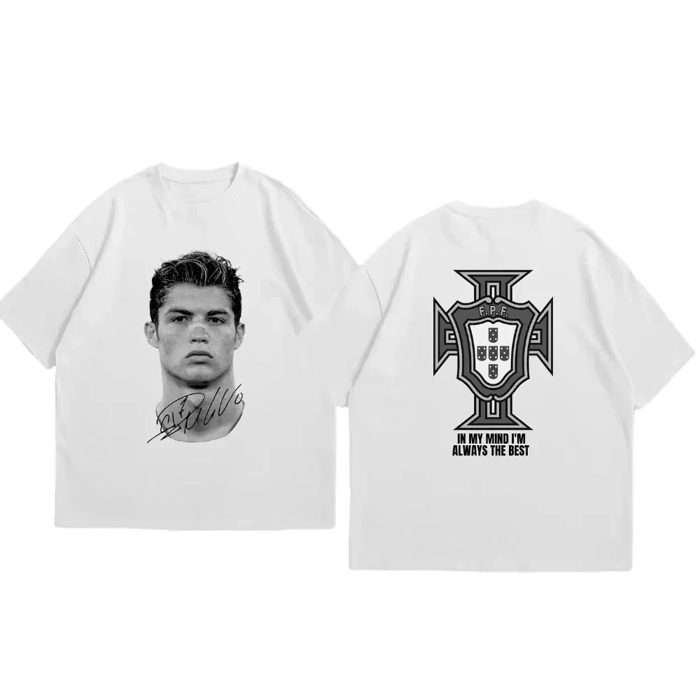 كريستيانو رونالدو نجم كرة القدم سوبر أزياء طباعة قصيرة الأكمام القطن تي شيرت الرجال والنساء يرتديها النمط الأمريكي تي شيرت #2