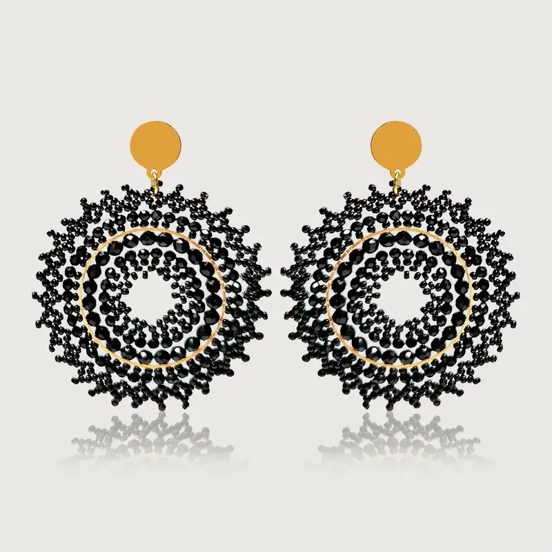 2025 Handmade Bead Earring Crystal Circle Lace Black Originality Hand Knitting Bohemia Beaded Earrings for Women