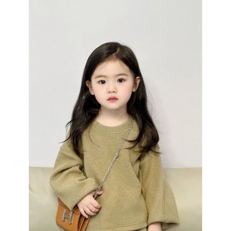 Children Clothing Set Girls Autumn and Winter Korean Style Baby  Solid Color Casual Simple Fashionable Two Piece Set