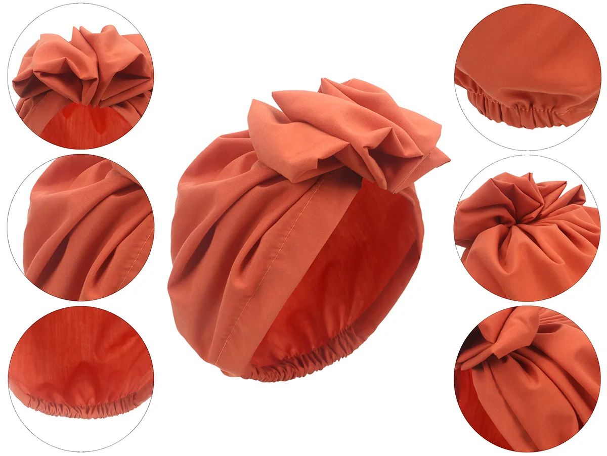 Women's Big Head Size 58-65 Fashion Solid Colour Wrap Hat Vintage Turban Flower Pullover Hat