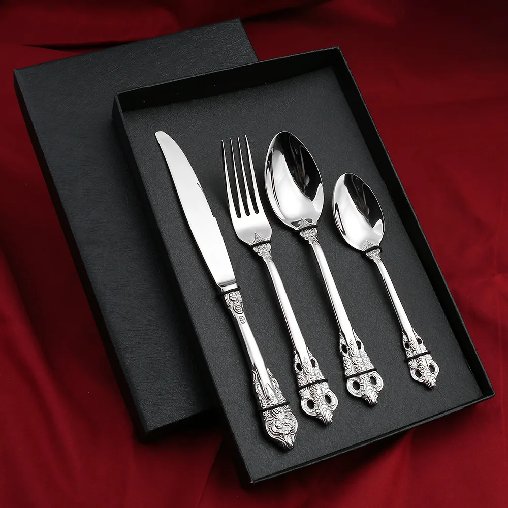 Gold Flatware Sets of Stainless Steel Knives Forks Spoon,Tableware Antique Royal Luxury Style Cutlery Set Restaurant Hotel Use