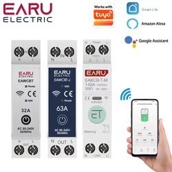 Tuya WiFi Smart Circuit Breaker MCB Timer 1P+N 63A Power Energy kWh Voltage Current Meter Protector Voice Remote Control Switch