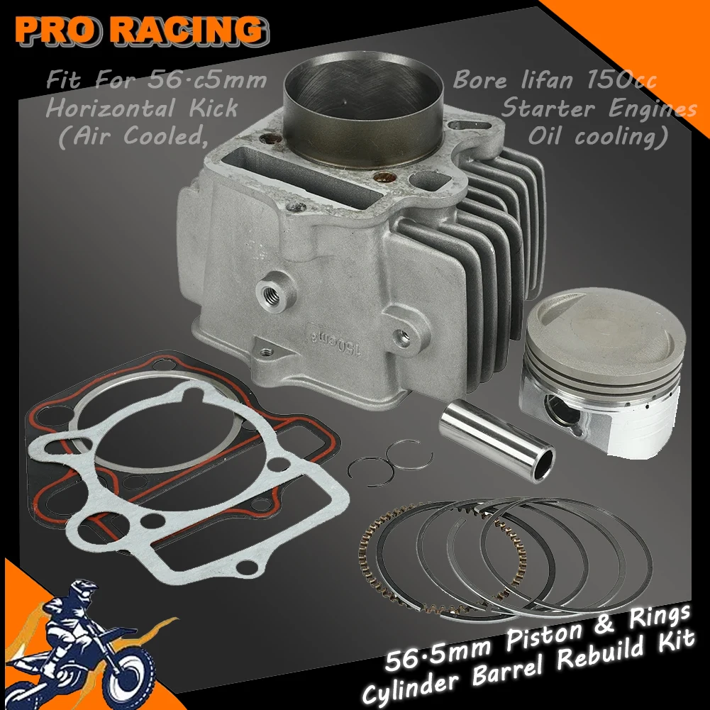 Silnik poziomy 150 Dirt Pit Bike Parts 56.5mm Piston & Rings Cylinder Body Kit Fit For Lifan LF150 150cc 1P56FMJ