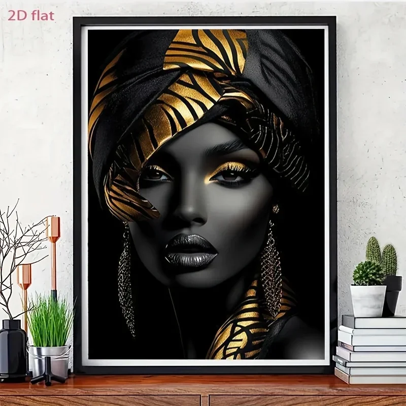 Professional Art Use A Digital Painting Kit for Adults, Featuring a 'Black Golden Style Character - Fashionable Female Portrait'